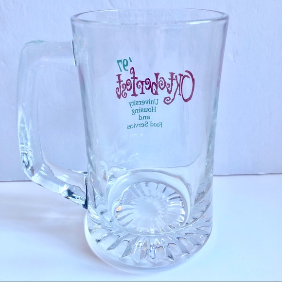 Vintage Oktoberfest Clear Stein Mug Drinking Glass w/ Handle 5 1/4” OU Sooners - Picture 2 of 12